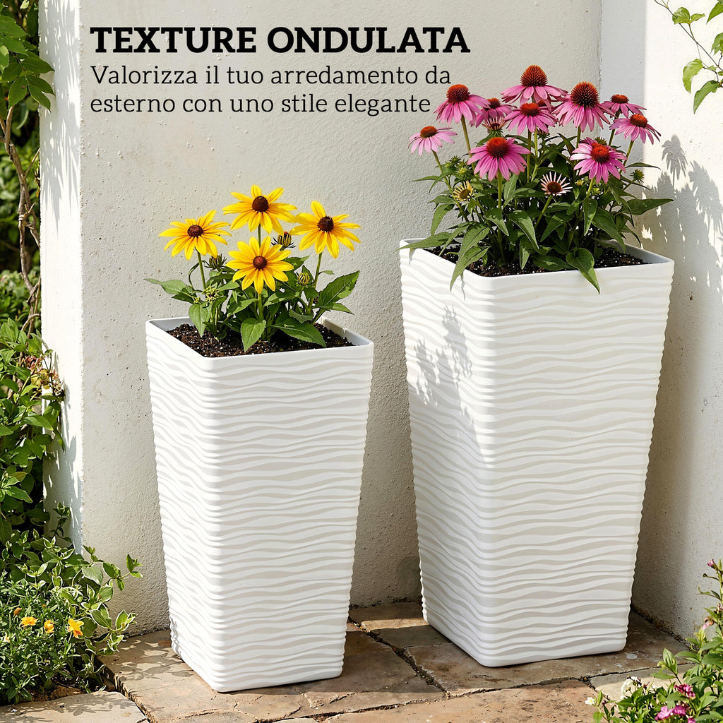 Outsunny Set of 3 Stackable Outdoor Planters with Wavy Pattern in Plastic, 42/55/65 cm, White
