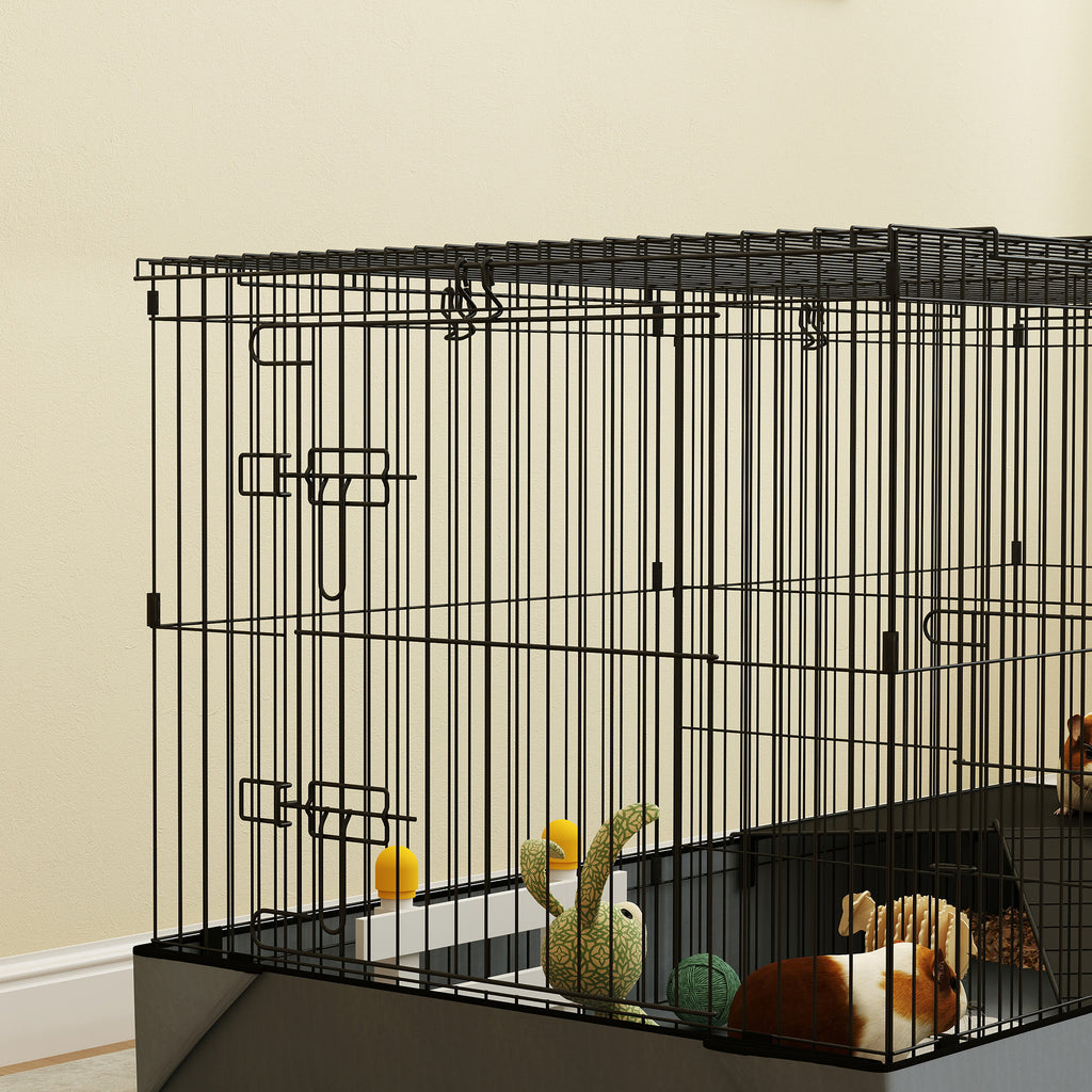 2 in 1 Small Animal Cage, Removable Lid and Separate Sections, 121x61x61 cm, Black