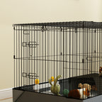 2 in 1 Small Animal Cage, Removable Lid and Separate Sections, 121x61x61 cm, Black