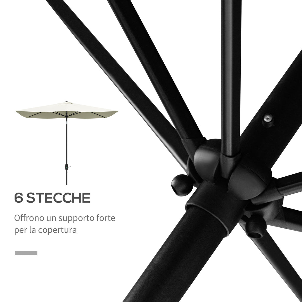 2x3m Rectangular Garden Umbrella with Crank Opening and Adjustable Tilt, Beige