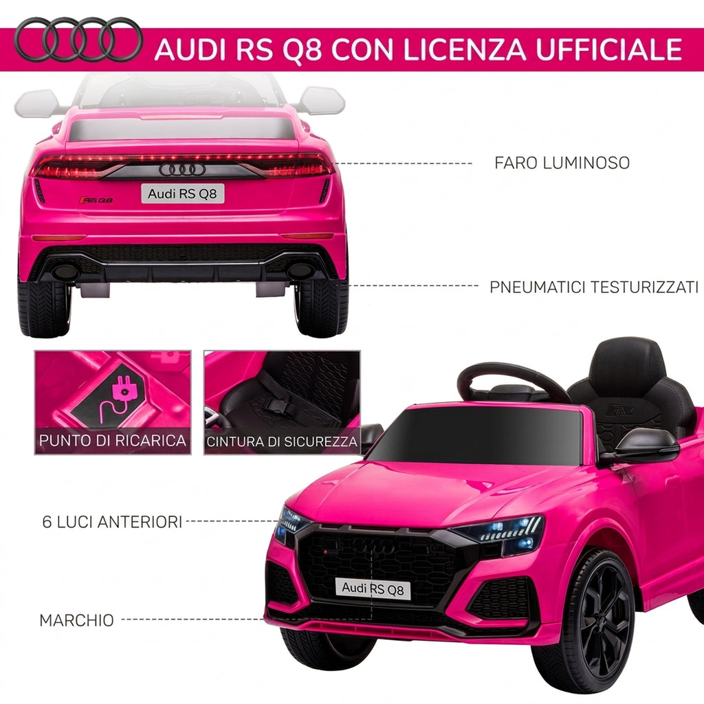HOMCOM Electric Ride-On Toy Car for Kids 3-5 Years Old, 6V Audi RS Q8, 1.5-3km/h, with Remote Control and Music, Pink