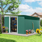 Garden Shed with Sliding Door, Steel, 345x280.5x169-201cm, Green
