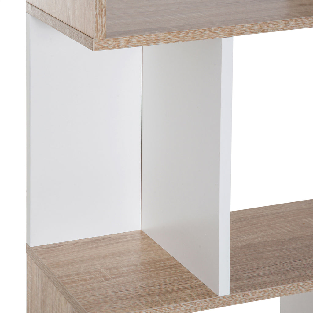 Modern Design Bookcase 4 shelves in Natural Wood and White, 60x24x148cm - Borgè