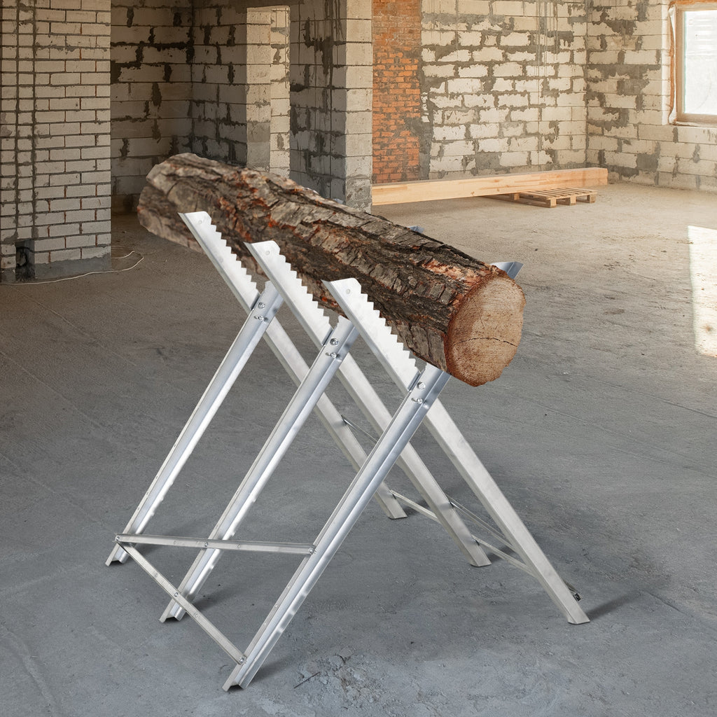 DURHAND Folding Triangular Metal Wood Cutter Stand with Serrated Teeth, 83x83x79 cm, Silver