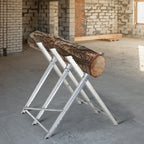 DURHAND Folding Triangular Metal Wood Cutter Stand with Serrated Teeth, 83x83x79 cm, Silver