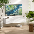Wall Mounted TV Cabinet for 45"-55"-65" TVs with 2 Cabinets and Drop-Door, 140x33x29.8 cm, White