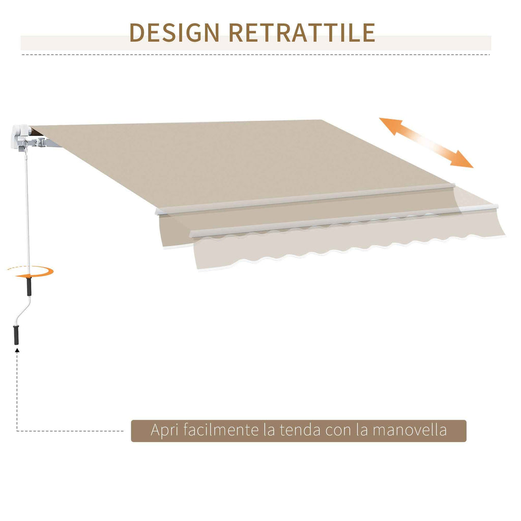 Outsunny 4x2.5m Hand-Cranked Roller Awning with Waterproof Cover, Metal and Aluminum, Beige