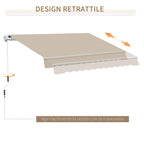 Outsunny 4x2.5m Hand-Cranked Roller Awning with Waterproof Cover, Metal and Aluminum, Beige