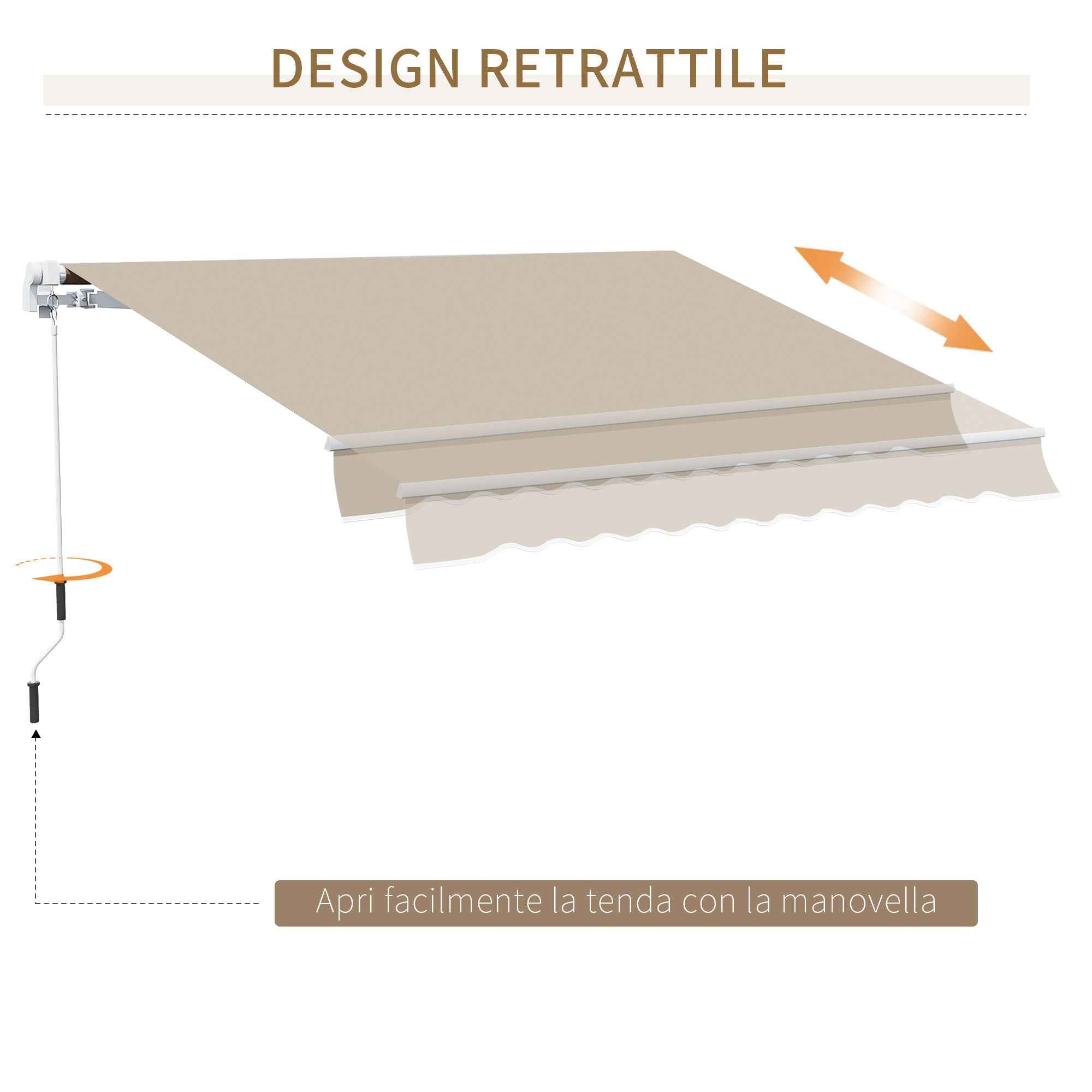Outsunny 4x2.5m Hand-Cranked Roller Awning with Waterproof Cover, Metal and Aluminum, Beige