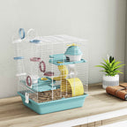 PawHut 3-Tier 12-Tube Hamster Cage with House, Ramp, and Accessories, Metal and Plastic, 34.5x27.5x41 cm, Grey