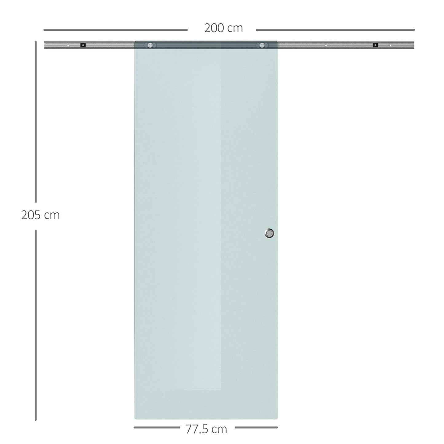 Sliding door in frosted glass with aluminum track for bathroom kitchen study glass 205cm - Borgè