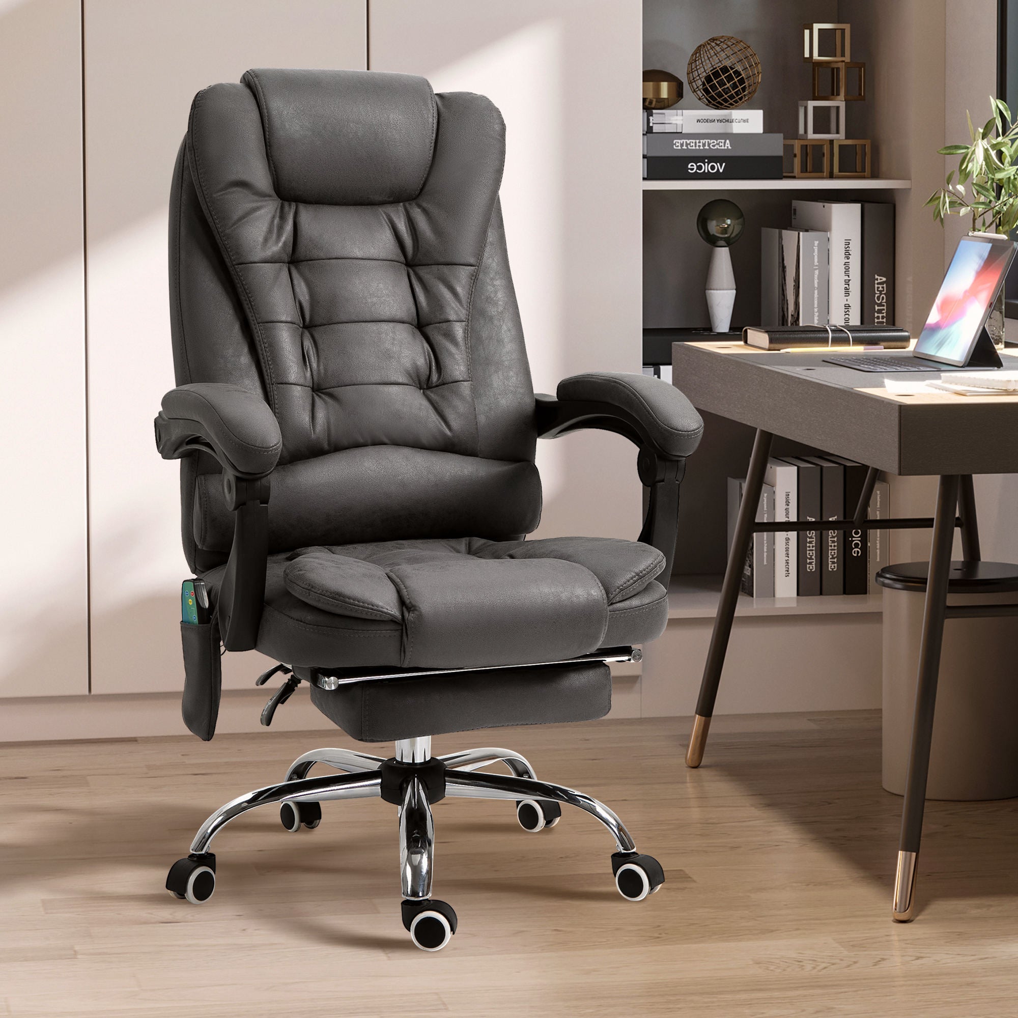 View of the massacle and reclining office armchair with adjustable heating and height, gray - Borgè