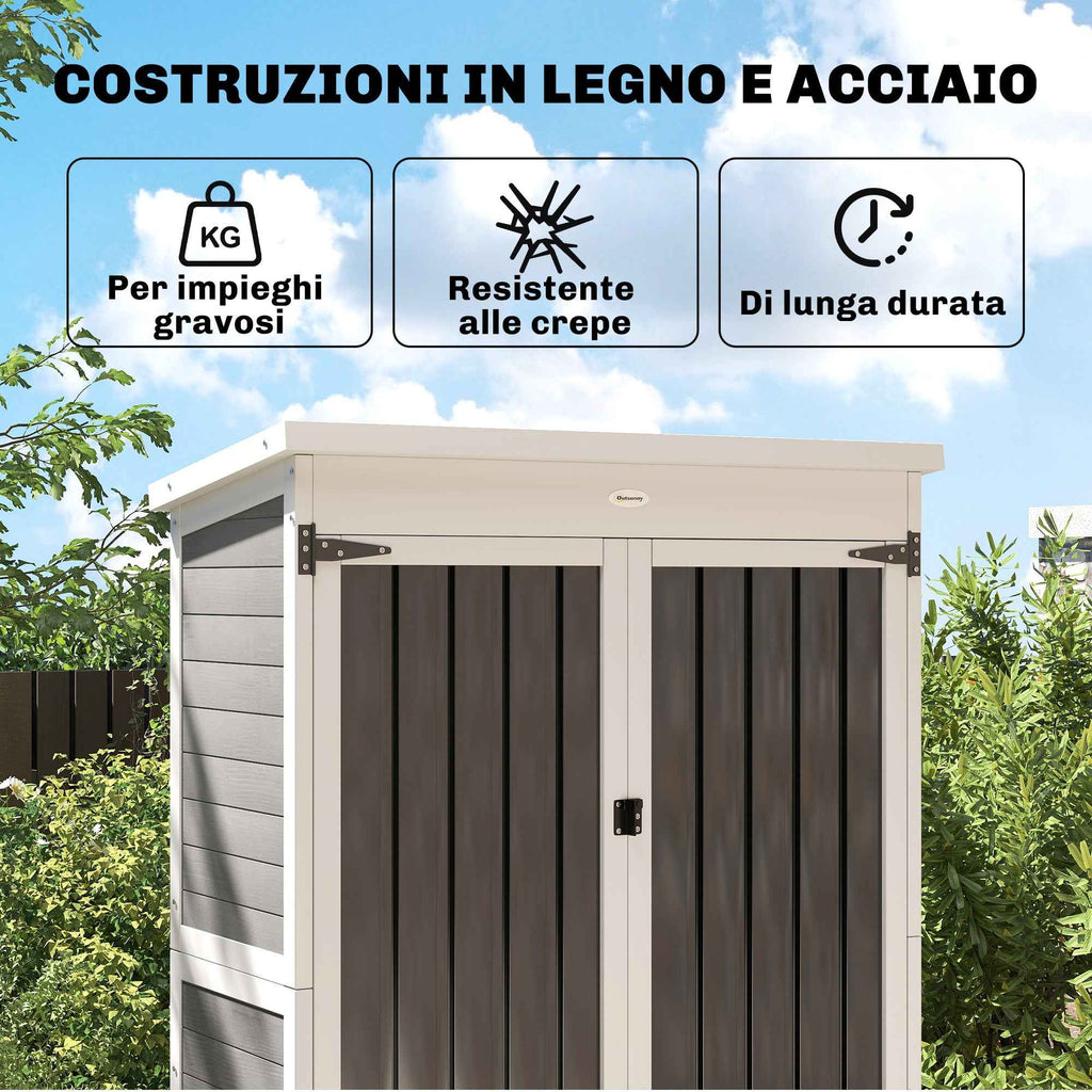 Outsunny Garden Cabinet with Removable Shelves and Lockable Door, Wood and Steel, 94x43x166 cm, White and Black