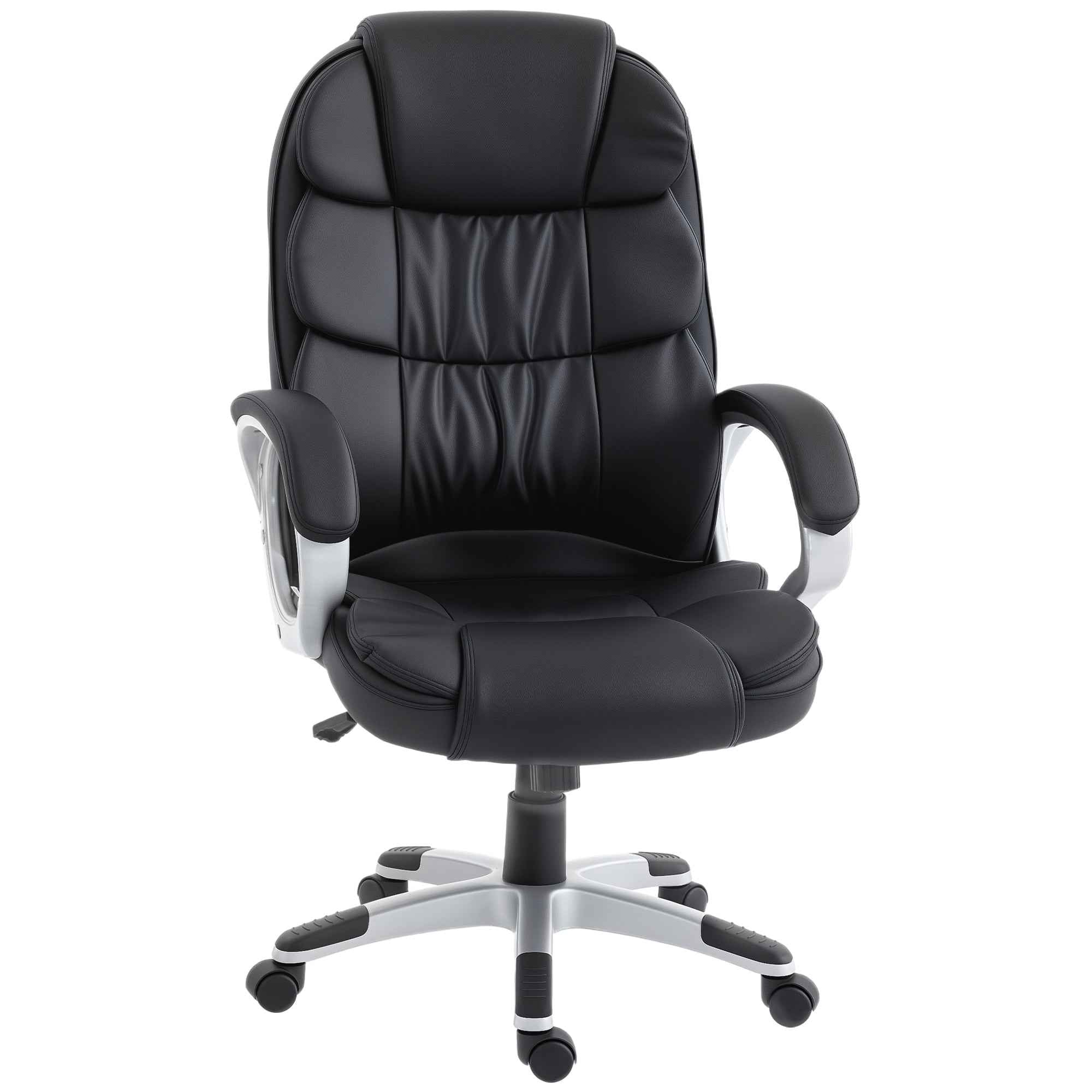 HOMCOM Ergonomic PU Leather Swivel Office Chair with Rocking and Adjustable Height, Black