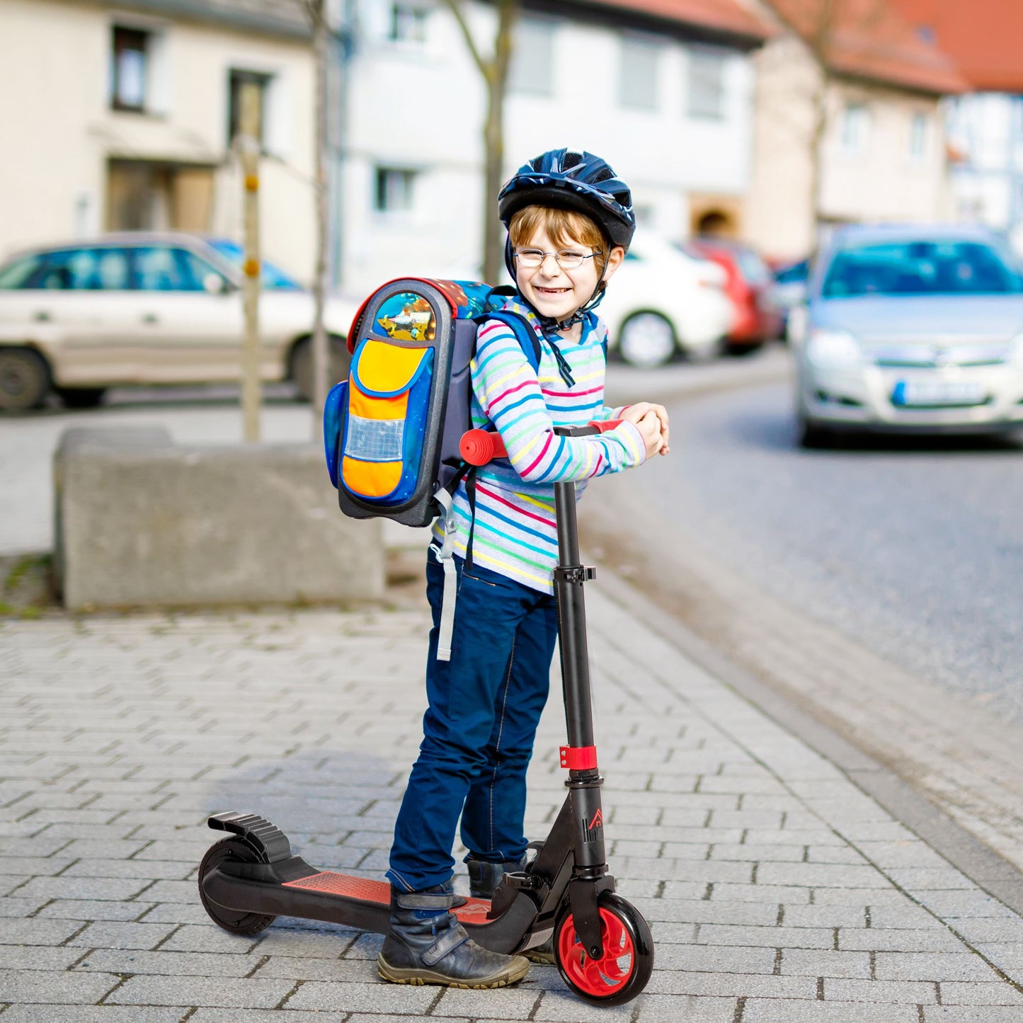 HOMCOM Folding Electric Scooter for Children 6+ Years with Adjustable Height, 71x36.5x75-80 cm, Black and Red