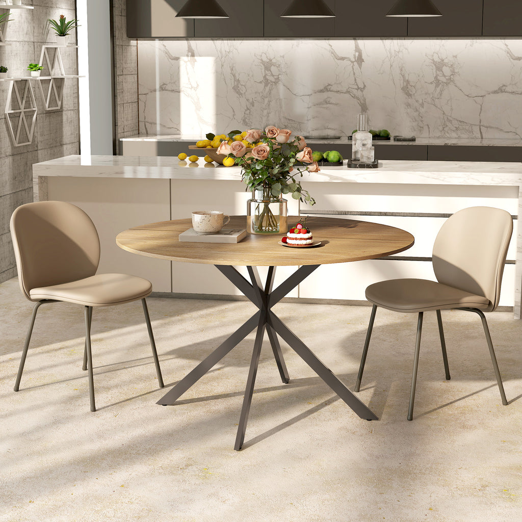 HOMCOM Industrial Style Round Dining Table with Steel Cross Legs, Ø120x75 cm, Oak Color