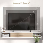 Wall Mounted Wooden TV Cabinet with 2 Open Shelves and Cabinet, 120x26x16 cm, White and Oak