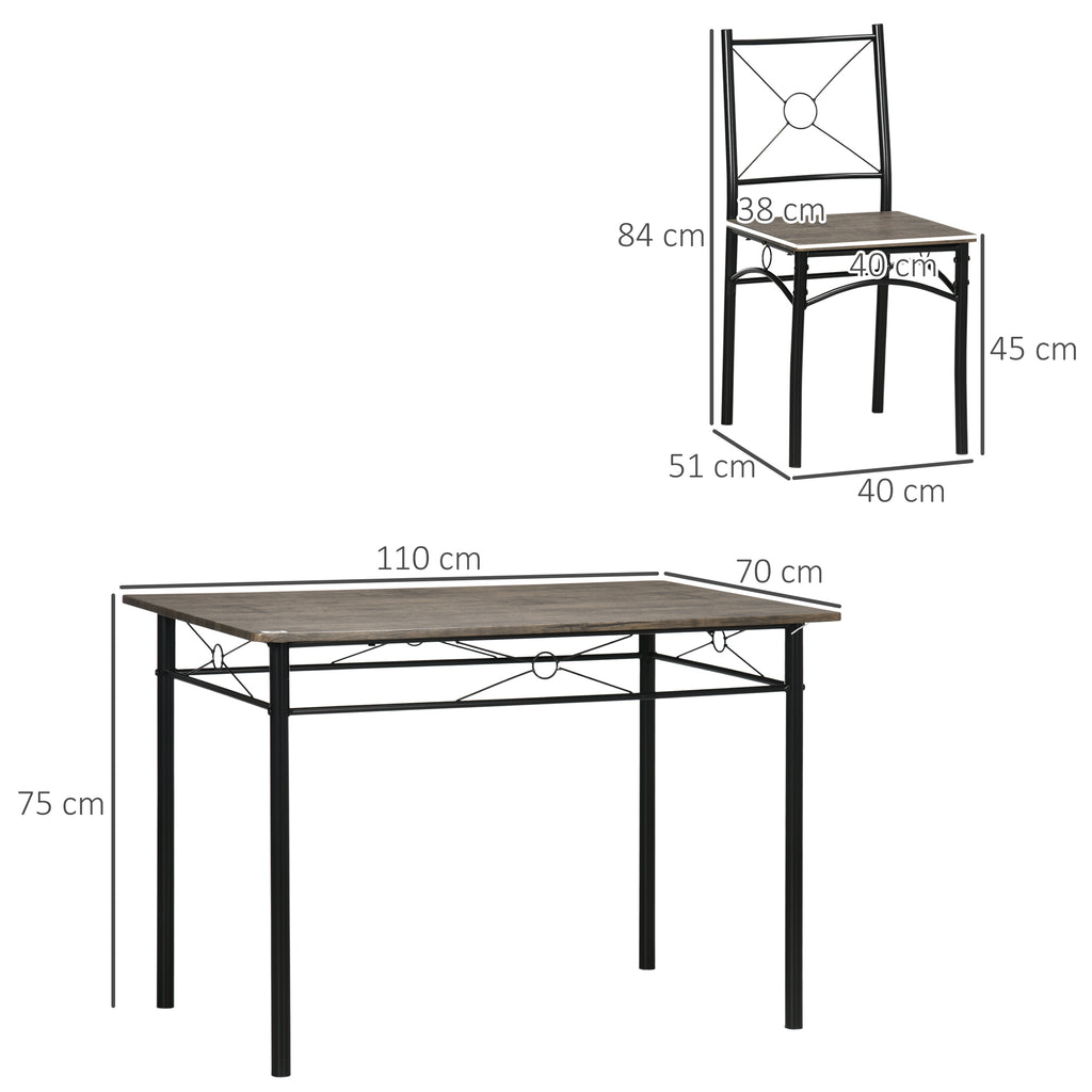 Dining Table with 4 Chairs, 5-Piece Set in MDF and Metal for Dining Room, Kitchen, Living Room and Bar