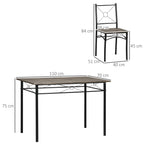 Dining Table with 4 Chairs, 5-Piece Set in MDF and Metal for Dining Room, Kitchen, Living Room and Bar