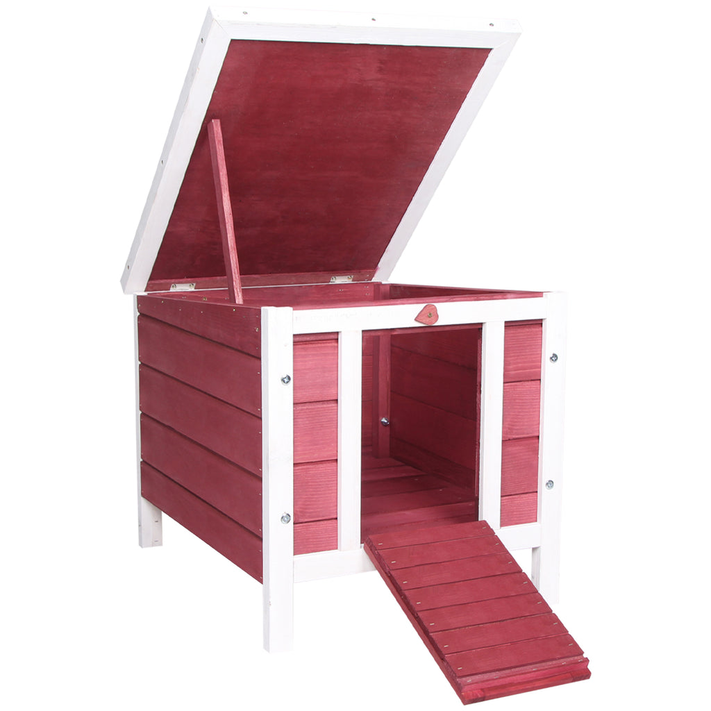 PawHut Wooden Rabbit Hutch with Opening Asphalt Roof, Non-Slip Ramp, 51x42x43 cm, Red