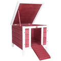 PawHut Wooden Rabbit Hutch with Opening Asphalt Roof, Non-Slip Ramp, 51x42x43 cm, Red