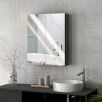 Bathroom Wall Cabinet with 2 Doors, Mirror and 2 Internal Shelves in MDF, 60x15x75 cm, Black