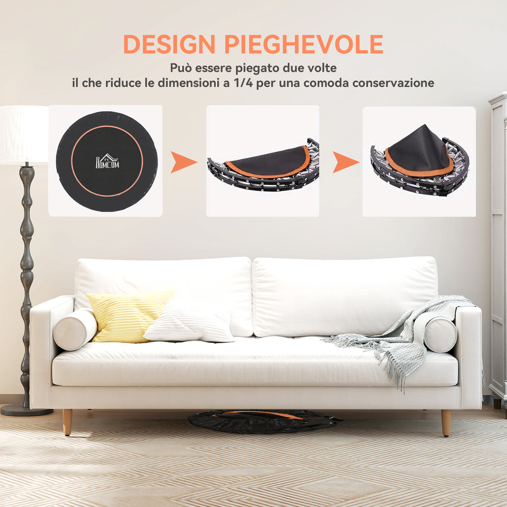 HOMCOM Mini Fitness Trampoline Ø114 cm Foldable with Height-Adjustable Handlebar, Orange and Black