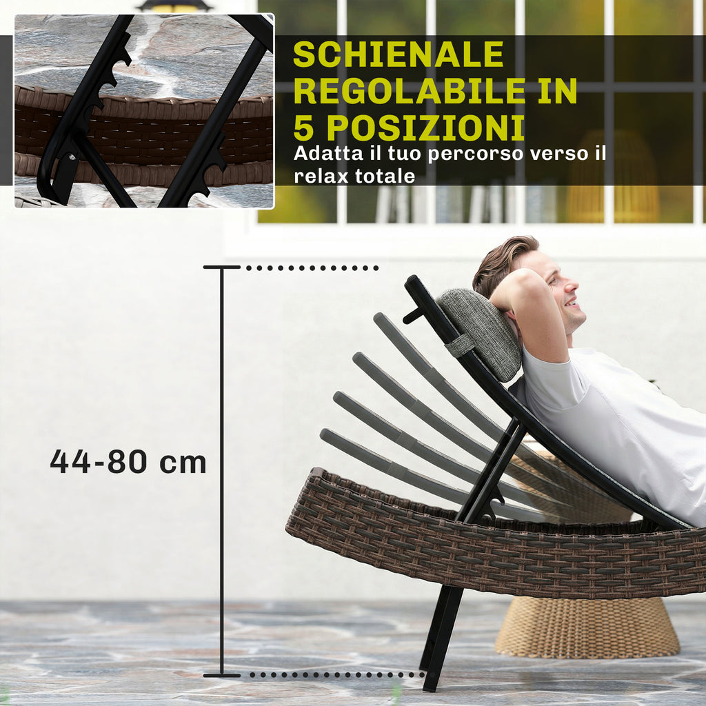 Outsunny S-Shaped Rattan Garden Sun Lounger with 5-Position Cushion, 60x198x44cm, Brown