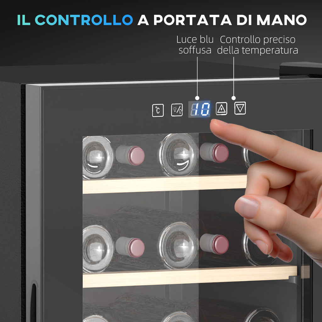 Wine Refrigerator for 41 Bottles, 91L Capacity, Temperature Control and Wooden Shelves, Black
