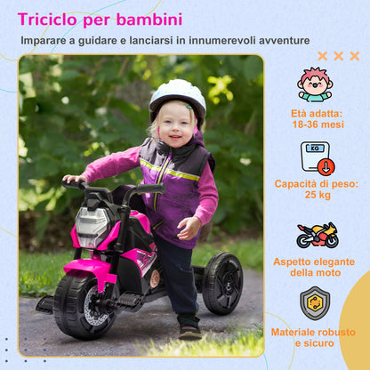 Electric Tricycle for Children 18-36 Months 3 in 1 with Headlights, Music and Horn, in PP and Steel, 75x43x47 cm, Pink