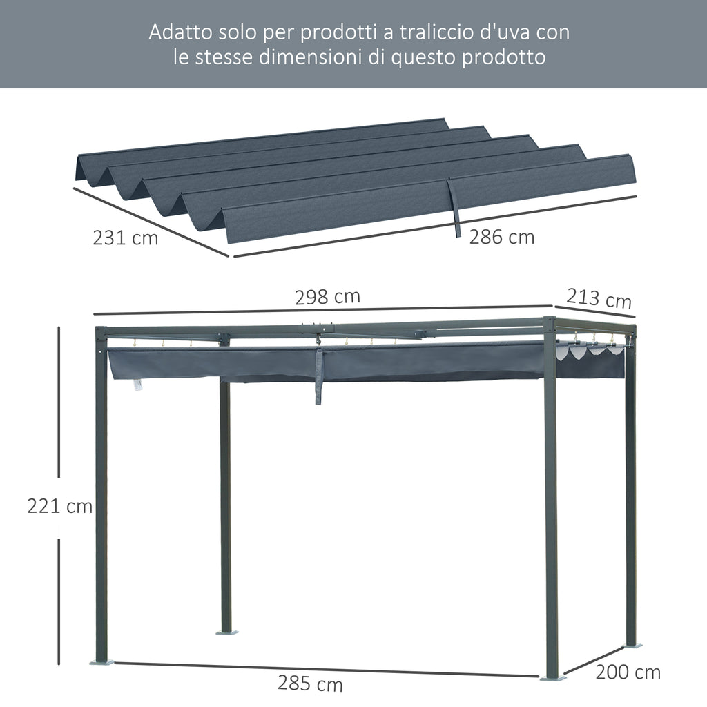 Gazebo Pergola Cover with 8 Drainage Holes, UV30+ Polyester, 286x245 cm, Dark Grey