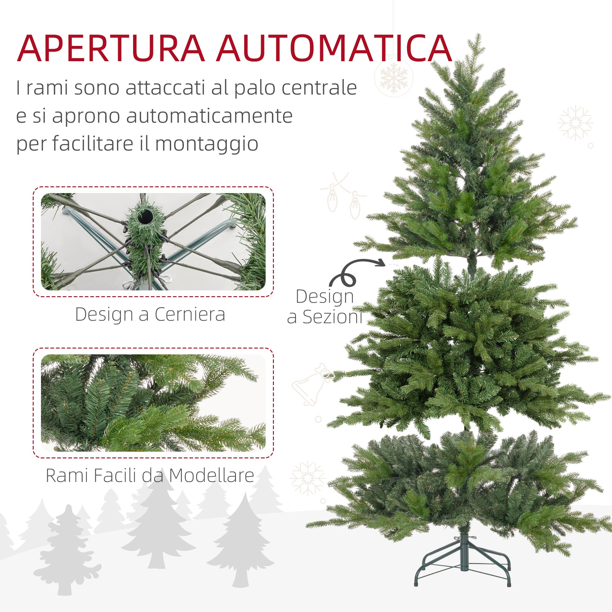 210cm Green Plastic Christmas Tree with Metal Base and 2445 Fireproof Branches