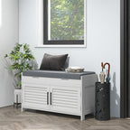 Shoe Bench with Adjustable Internal Shelf on 3 Levels, in MDF and Faux Linen, 90x36x50 cm, White and Grey