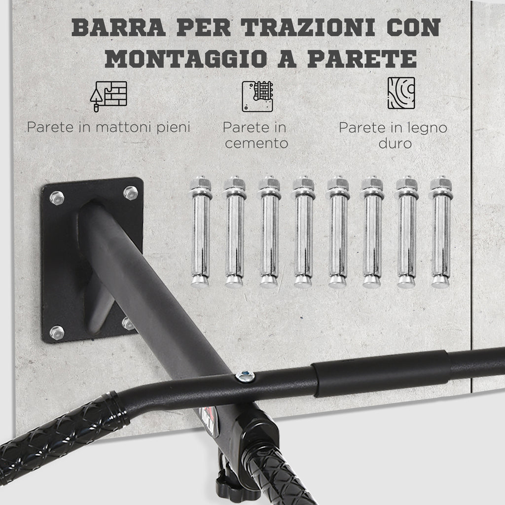 HOMCOM 2 in 1 Wall Pull-Up Bar with 3 Different Handles, Steel, 93.5x65x17 cm, Black - Borgè