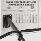 HOMCOM 2 in 1 Wall Pull-Up Bar with 3 Different Handles, Steel, 93.5x65x17 cm, Black - Borgè