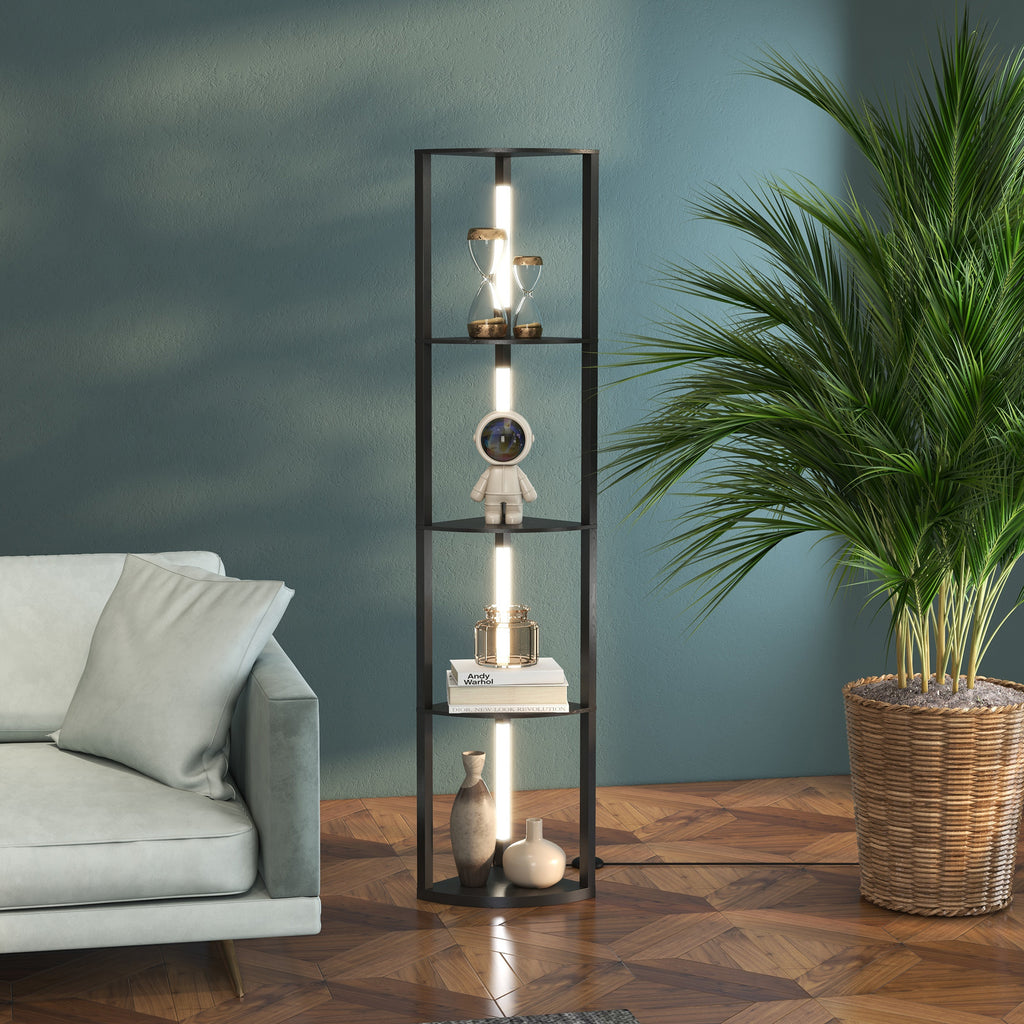 MDF Column Floor Lamp with 4 Shelves and 3000K LED Lighting, 41x29.5x163.5 cm, Black