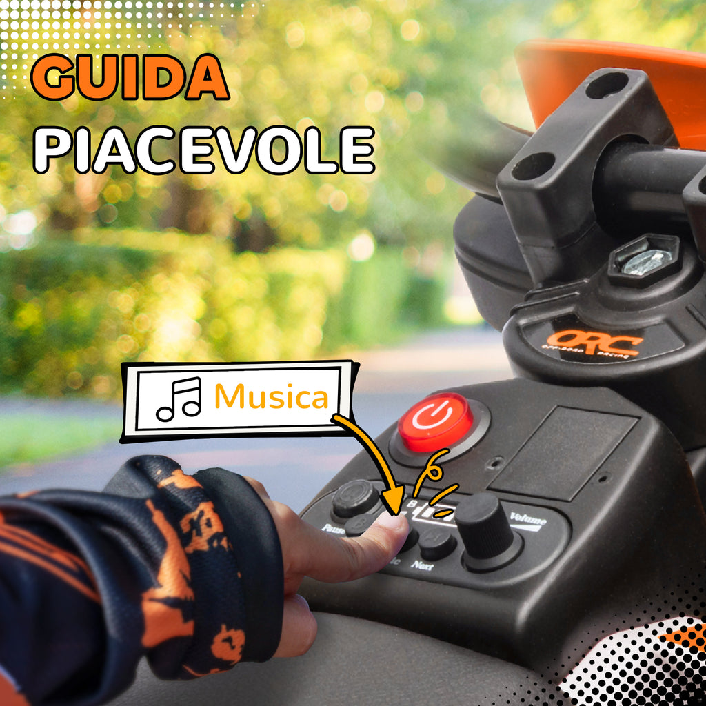 Electric Motorcycle for Kids with Removable Training Wheels, Suspension, Sounds and Charge Indicator, Orange