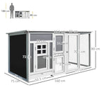 Wood Chicken Coop Hutch Hen House Cage PC Roof w/ Run Nest Box Deluxe 160 x 75 x 80 cm, Grey and white - Borge' Group Limited