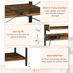 HOMCOM Kitchen Shelf with Power Strip, Shelves and Hooks Industrial Style, 60x42x153cm, Brown - Borgè