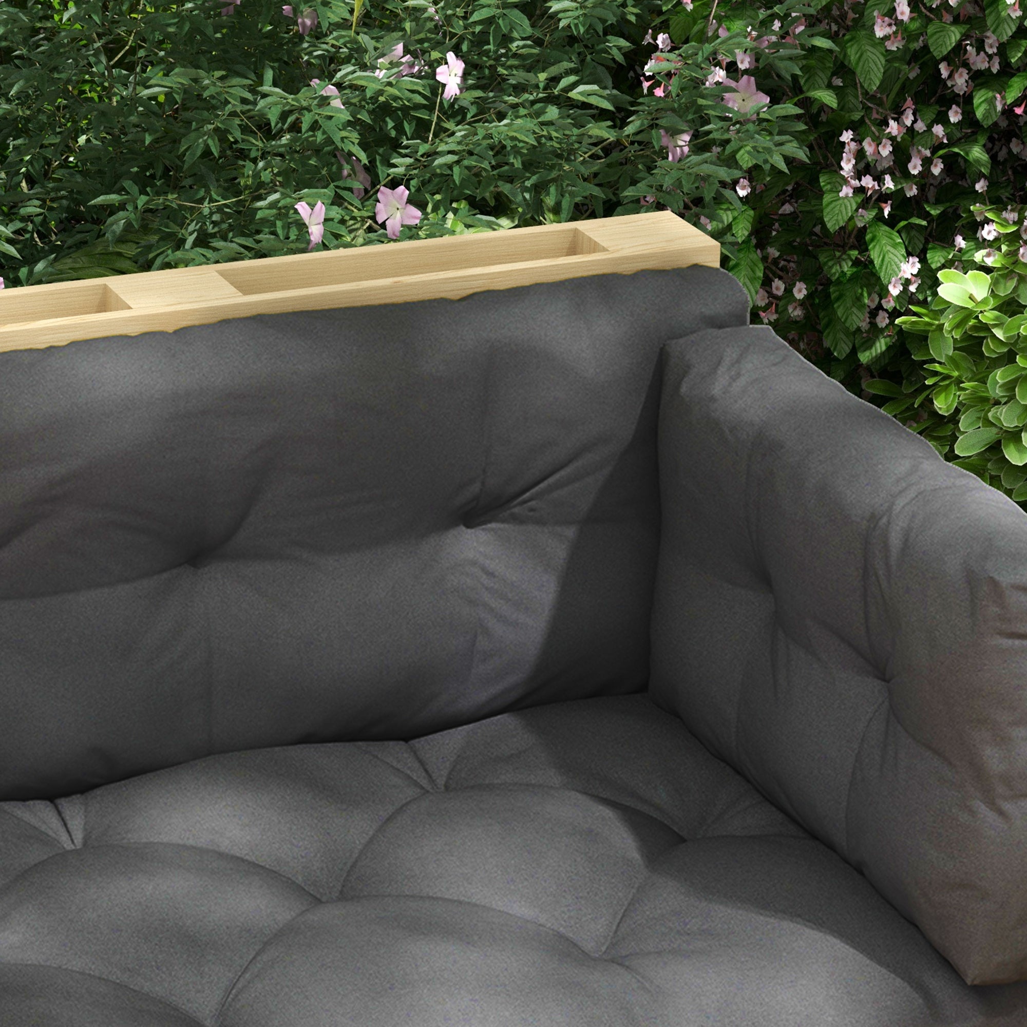 Set of 3 Garden Cushions for Sofas and Pallets in Polyester with Thick Padding, Charcoal Gray - Borgè