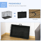 Pet Cage, Foldable Steel Double-Opening Dog and Cat Carrier, 76x46x52cm, Black
