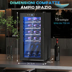 Wine Cooler Refrigerator for 15 Bottles, 44L Capacity, with Temperature Control and Adjustable Shelves, Black
