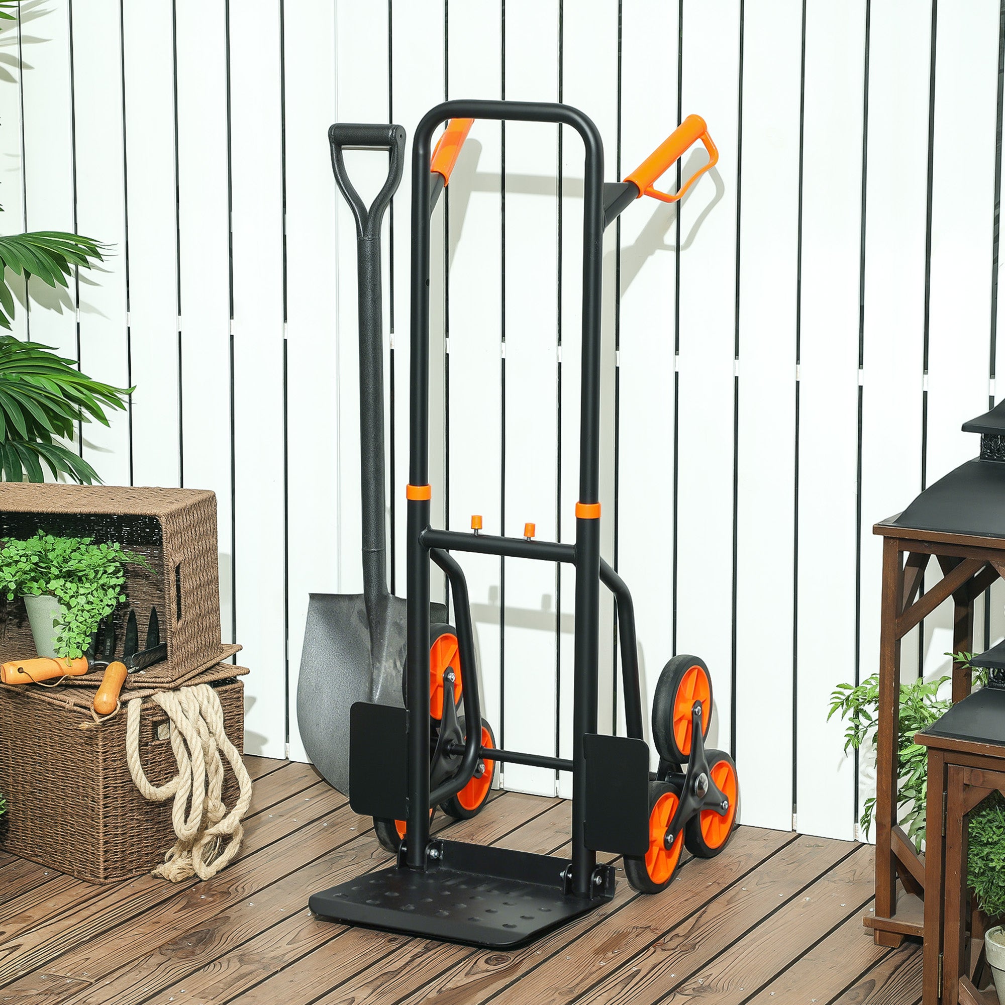 DURHAND 6-Wheel Folding Stairlift Cart, 120kg Load Capacity, Steel, for Moving, Gardening, Orange