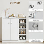 Shoe Rack with 4 Open Shelves, Multipurpose Shoe Cabinet with 2 Doors and Adjustable Shelves, Space-Saving Shoe Storage for 12 Pairs, 83x30x90 cm, White