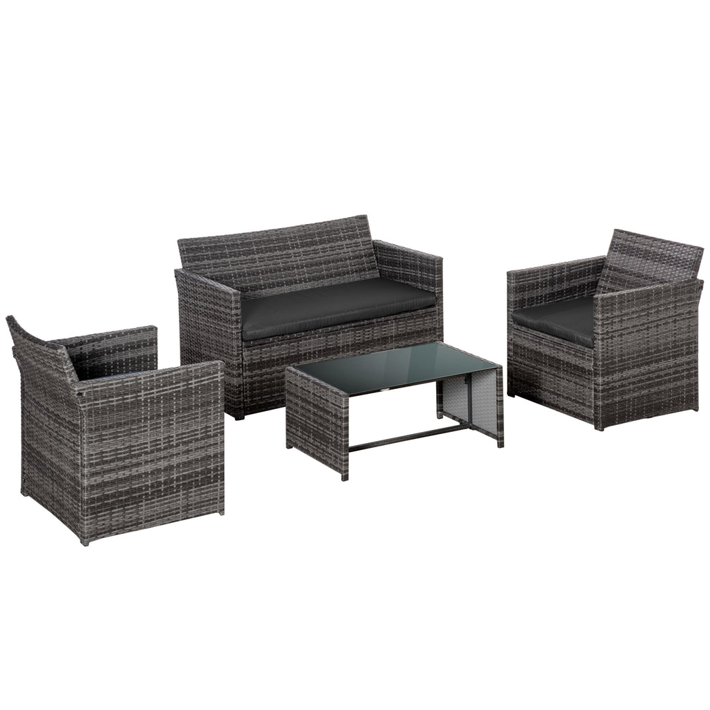 4-Piece Rattan Garden Furniture Set (PE), Outdoor Lounge Set with Table, 2 Chairs, and Two-Seater Sofa, Grey