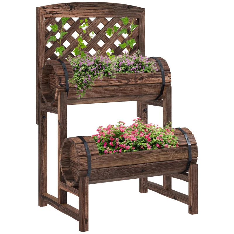 2-Tier Outdoor Planter with Drainage Holes and Grid, Fir Wood, 42x49x80 cm, Brown