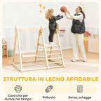 AIYAPLAY 5-in-1 Folding Climbing Game with Slide, 2 Walls, Swing and Basketball Hoop, Wooden, 140x172.5x116.5 cm