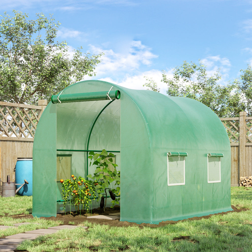 Outsunny Garden Greenhouse Steel Frame and 4 PE Windows 2.5x2x2m, Green