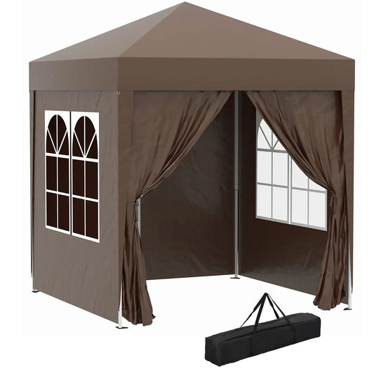 Gazebo 2x2 m Folding with 4 Removable Walls and Carry Bag, Metal and Polyester, Brown