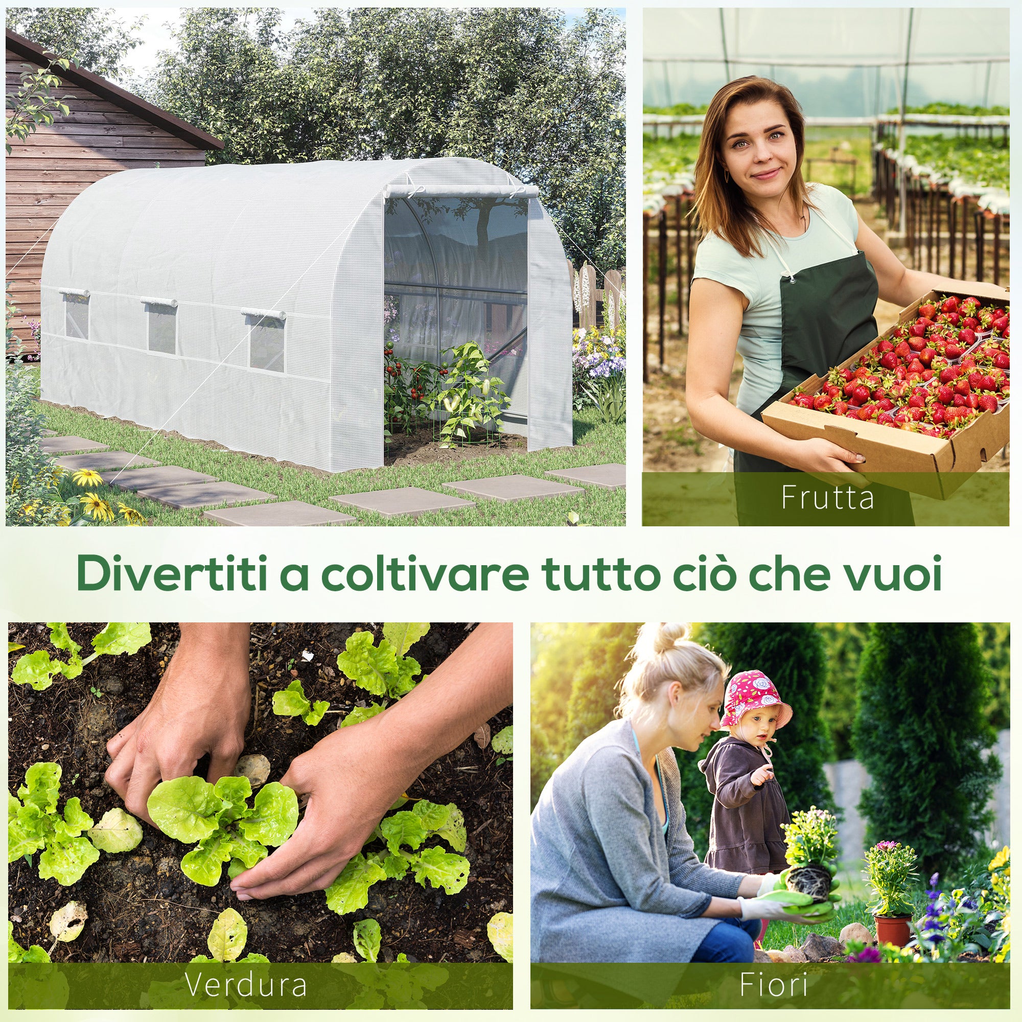 Outsunny 4.5x2x2m Tunnel Greenhouse with PE Cover and Metal Tubes, White